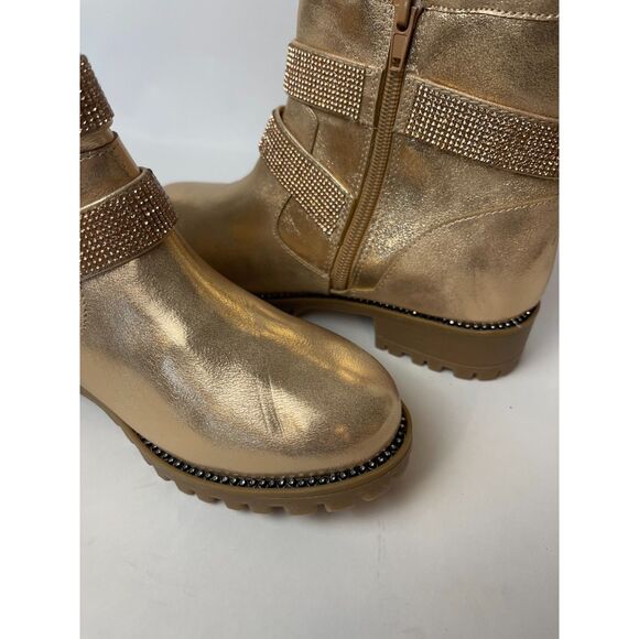 NWOB Dolce Vita Gold Glitter Strap Ankle Boots with Buckle - Size 4, Lug Sole - Picture 6 of 9